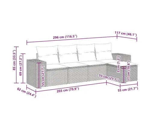5-Osaline Aiadiivani Komplekt Patjadega, Beež, Polürotang