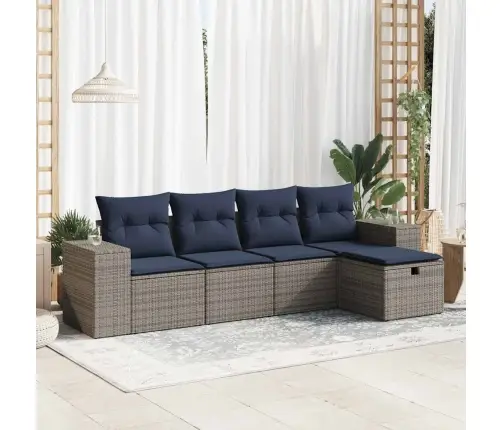 5-Daļīgs Dārza Dīvāna Komplekts Ar Matračiem, Pelēks Pe Pinums Vidaxl