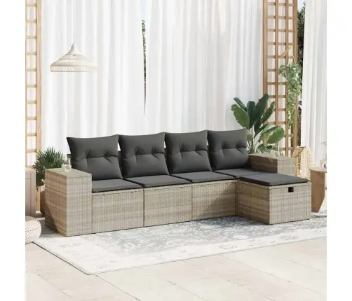 Sofos Komplektas Su Pagalvėlėmis, 5 Dalių, Pilkas, Poliratanas