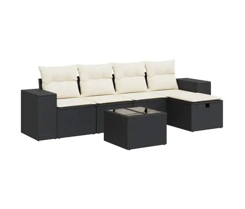 Sofos Komplektas Su Pagalvėlėmis, 6 Dalių, Juodas, Poliratanas