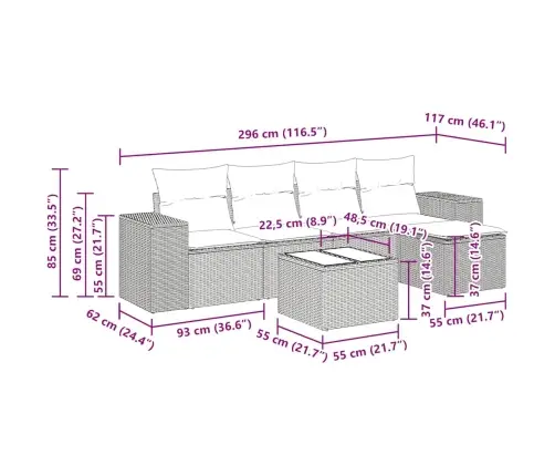 Sofos Komplektas Su Pagalvėlėmis, 6 Dalių, Juodas, Poliratanas