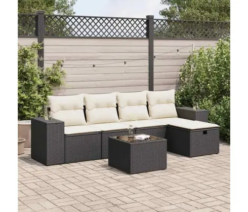 Sofos Komplektas Su Pagalvėlėmis, 6 Dalių, Juodas, Poliratanas