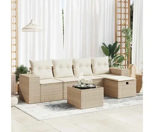 Sofos Komplektas Su Pagalvėlėmis, 6 Dalių, Smėlio, Poliratanas