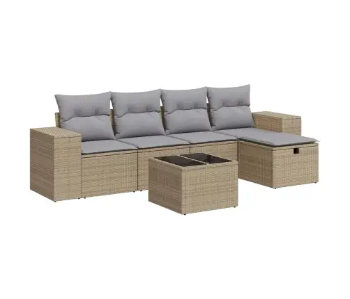 Sofos Komplektas Su Pagalvėlėmis, 6 Dalių, Smėlio, Poliratanas