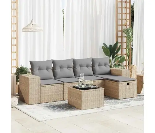 Sofos Komplektas Su Pagalvėlėmis, 6 Dalių, Smėlio, Poliratanas