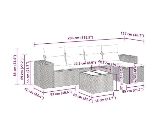 6-Daļīgs Dārza Dīvāna Komplekts Ar Matračiem, Pelēks Pe Pinums Vidaxl
