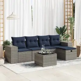 Sofos Komplektas Su Pagalvėlėmis, 6 Dalių, Pilkas, Poliratanas