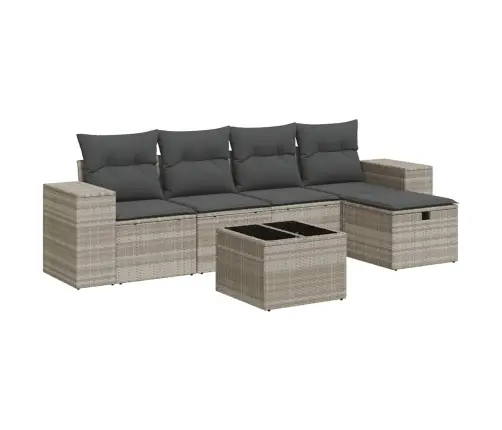 6-Daļīgs Dārza Dīvānu Komplekts,Matrači, Gaiši Pelēka Pe Pinums Vidaxl