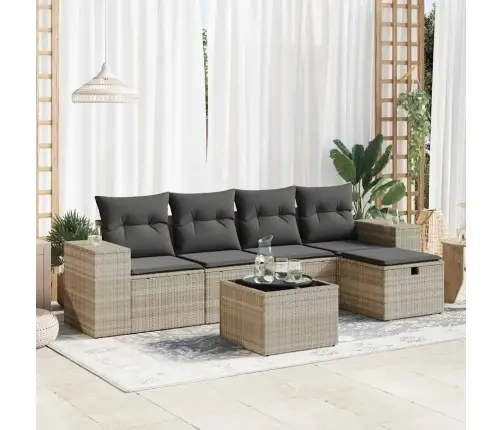 6-Daļīgs Dārza Dīvānu Komplekts,Matrači, Gaiši Pelēka Pe Pinums Vidaxl