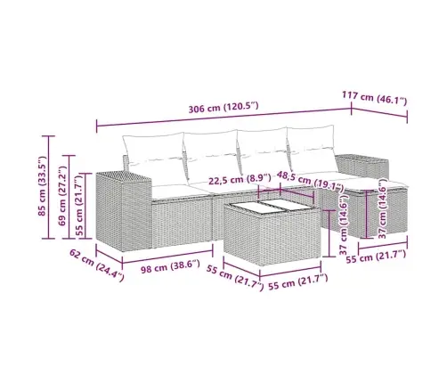 6-Daļīgs Dārza Dīvānu Komplekts, Matrači, Brūna Pe Rotangpalma Vidaxl