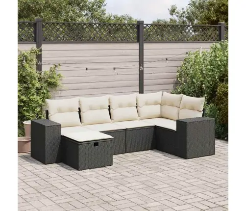 Sofos Komplektas Su Pagalvėlėmis, 6 Dalių, Juodas, Poliratanas