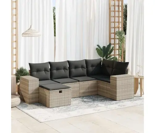 6-Daļīgs Dārza Dīvānu Komplekts,Matrači, Gaiši Pelēka Pe Pinums Vidaxl