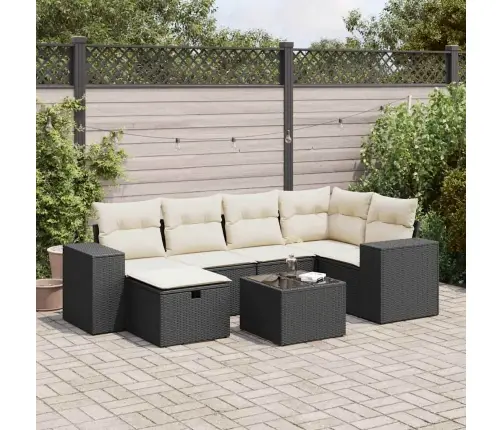 7-Daļīgs Dārza Dīvāna Komplekts Ar Matračiem, Melna Pe Vidaxl