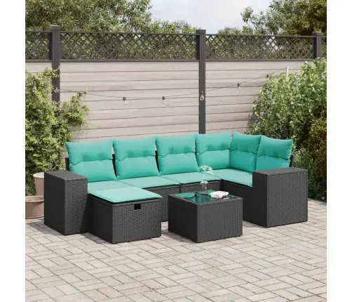 7-Daļīgs Dārza Dīvāna Komplekts Ar Matračiem, Melna Pe Vidaxl