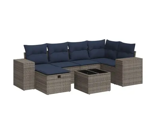 7-Daļīgs Dārza Dīvāna Komplekts, Matrači, Pelēka Pe Rotangpalma Vidaxl