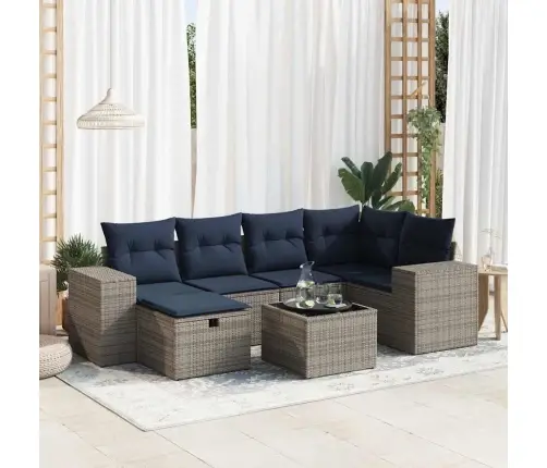 7-Daļīgs Dārza Dīvāna Komplekts, Matrači, Pelēka Pe Rotangpalma Vidaxl