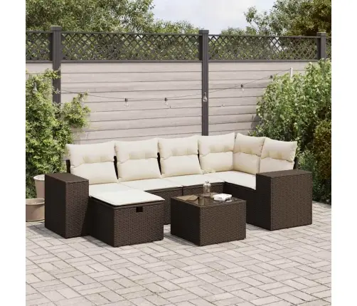 Sofos Komplektas Su Pagalvėlėmis, 7 Dalių, Rudas, Poliratanas