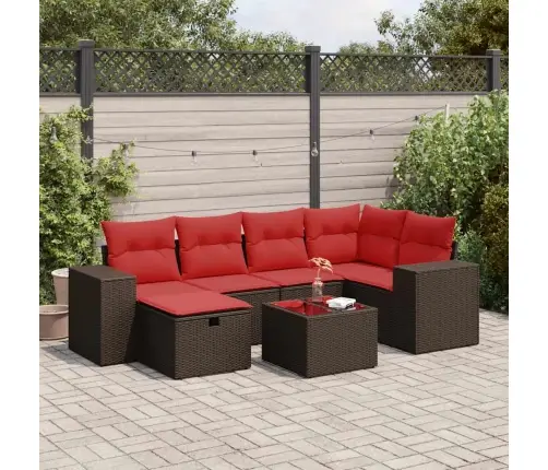 7-Daļīgs Dārza Dīvānu Komplekts, Matrači, Brūna Pe Rotangpalma Vidaxl