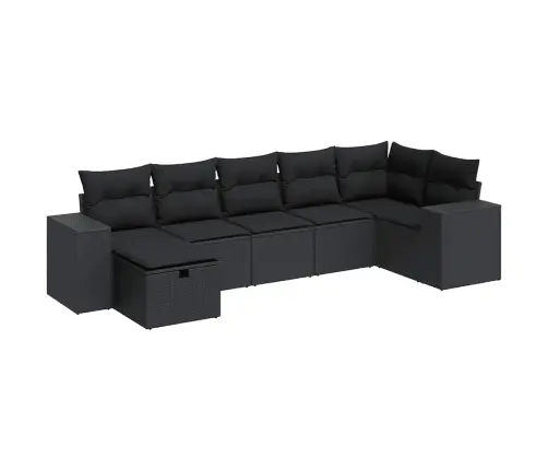 Sofos Komplektas Su Pagalvėlėmis, 7 Dalių, Juodas, Poliratanas