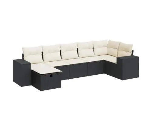 Sofos Komplektas Su Pagalvėlėmis, 7 Dalių, Juodas, Poliratanas