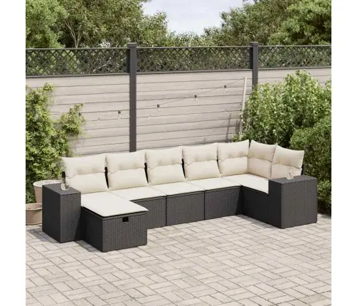 Sofos Komplektas Su Pagalvėlėmis, 7 Dalių, Juodas, Poliratanas