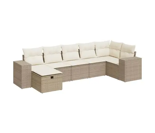 7-Daļīgs Dārza Dīvāna Komplekts, Matrači, Bēša Pe Rotangpalma Vidaxl