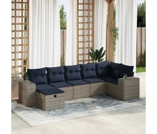 Sofos Komplektas Su Pagalvėlėmis, 7 Dalių, Pilkas, Poliratanas