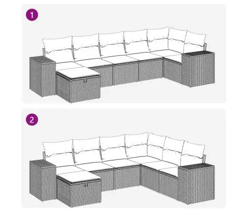 7-Osaline Aiamööblikomplekt Patjadega, Helehall, Polürotang