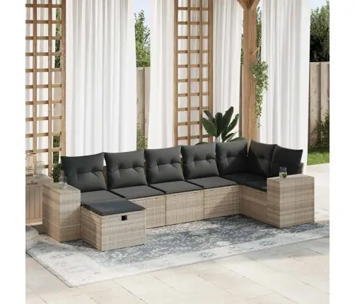 7-Osaline Aiamööblikomplekt Patjadega, Helehall, Polürotang