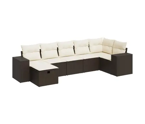 Sofos Komplektas Su Pagalvėlėmis, 7 Dalių, Rudas, Poliratanas