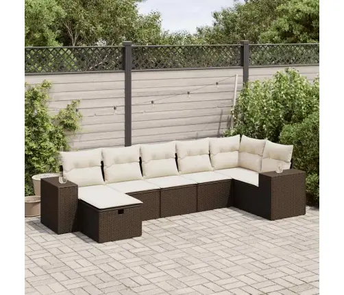 Sofos Komplektas Su Pagalvėlėmis, 7 Dalių, Rudas, Poliratanas