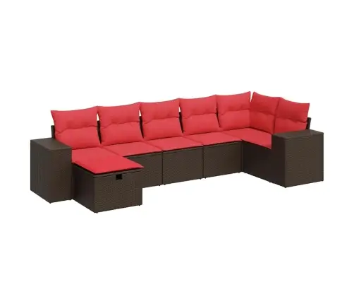 Sofos Komplektas Su Pagalvėlėmis, 7 Dalių, Rudas, Poliratanas