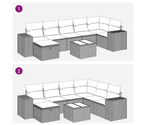 8-Daļīgs Dārza Dīvāna Komplekts, Matrači, Melna Pe Rotangpalma Vidaxl