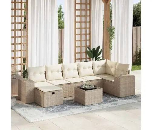 8-Daļīgs Dārza Dīvāna Komplekts, Matrači, Bēša Pe Rotangpalma Vidaxl