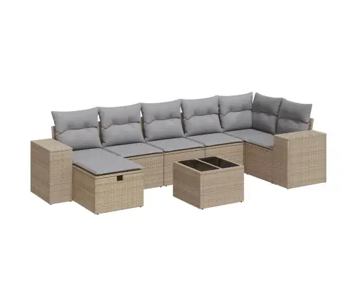 8-Daļīgs Dārza Dīvāna Komplekts, Matrači, Bēša Pe Rotangpalma Vidaxl