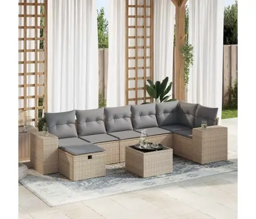 8-Daļīgs Dārza Dīvāna Komplekts, Matrači, Bēša Pe Rotangpalma Vidaxl