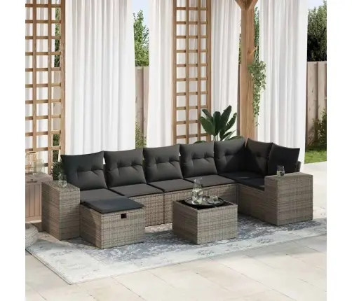 8-Daļīgs Dārza Dīvāna Komplekts Ar Matračiem, Pelēks Pe Pinums Vidaxl