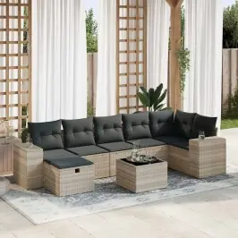 8-Daļīgs Dārza Dīvāna Komplekts,Matrači, Gaiši Pelēka Pe Pinums Vidaxl