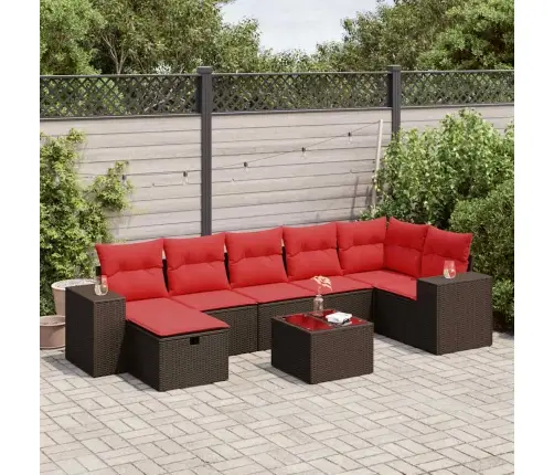 8-Daļīgs Dārza Dīvānu Komplekts, Matrači, Brūna Pe Rotangpalma Vidaxl