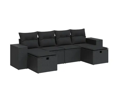 6-Daļīgs Dārza Dīvāna Komplekts, Matrači, Melna Pe Rotanpalma Vidaxl