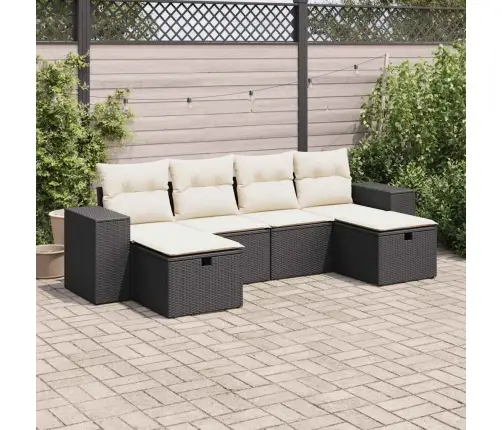 Sofos Komplektas Su Pagalvėlėmis, 6 Dalių, Juodas, Poliratanas