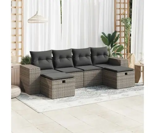 Sofos Komplektas Su Pagalvėlėmis, 6 Dalių, Pilkas, Poliratanas