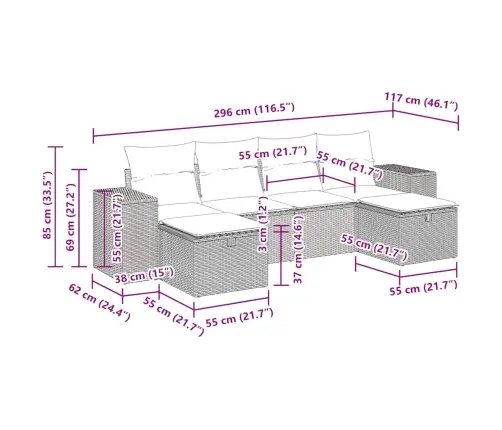 6-Daļīgs Dārza Dīvānu Komplekts,Matrači, Gaiši Pelēka Pe Pinums Vidaxl