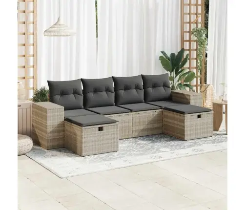 6-Daļīgs Dārza Dīvānu Komplekts,Matrači, Gaiši Pelēka Pe Pinums Vidaxl