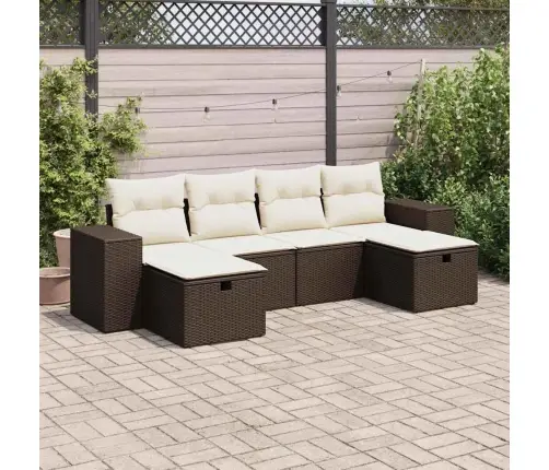 6-Daļīgs Dārza Dīvānu Komplekts, Matrači, Brūna Pe Rotangpalma Vidaxl