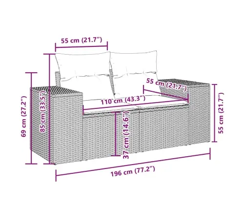 6-Osaline Aiamööblikomplekt Patjadega, Pruun, Polürotang