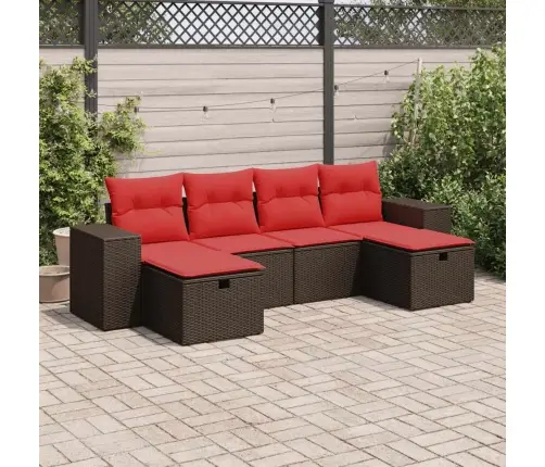 6-Osaline Aiamööblikomplekt Patjadega, Pruun, Polürotang