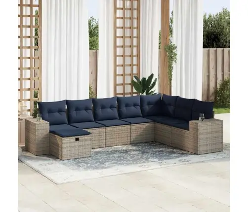 8-Daļīgs Dārza Dīvāna Komplekts Ar Matračiem, Pelēks Pe Pinums Vidaxl