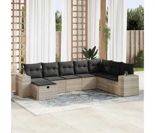 8-Daļīgs Dārza Dīvāna Komplekts,Matrači, Gaiši Pelēka Pe Pinums Vidaxl