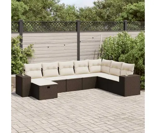 8-Daļīgs Dārza Dīvānu Komplekts, Matrači, Brūna Pe Rotangpalma Vidaxl